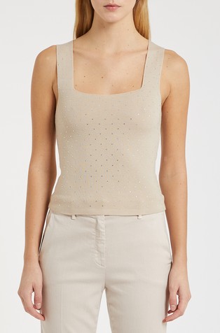 Monochrome pleten vuneni top s ukrasnim kamenčićima