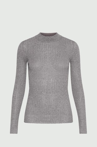 Rebrasto pleten pulover sa svjetlucavim lurex vlaknima