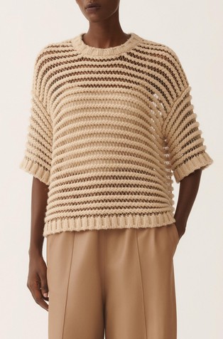 Boxy fit mrežasto pleten pulover s rebrastim uzorkom