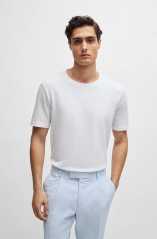 Bubble-jacquard structure T-shirt in a cotton blend