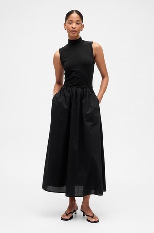 Midi Poplin Mock Neck Dress