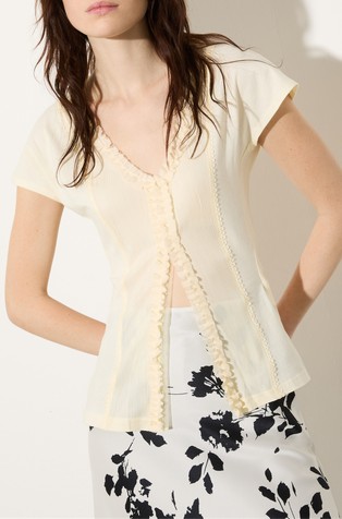 Ruched jersey top in material mix