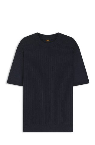 Relaxed fit pletena majica kratkih rukava od lana i pamuka