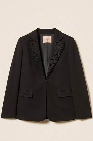 Blazer with broderie anglaise on lapels