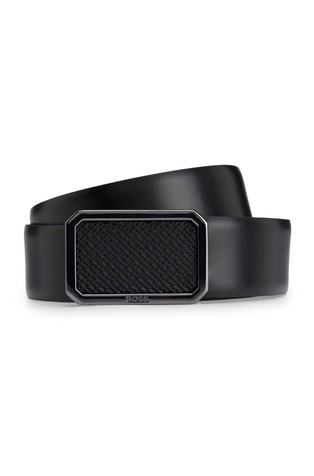 Italian-leather belt with monogram plaque buckle