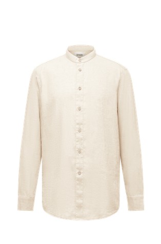 Regular fit košulja od mješavine lana i pamuka s mandarin ovratnikom