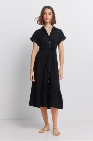 Midi shirt dress in linen blend
