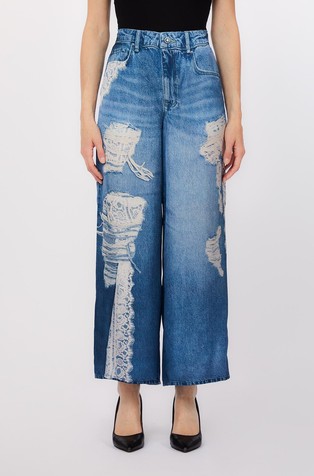 Hlače s izgledom denima i umetcima od čipke