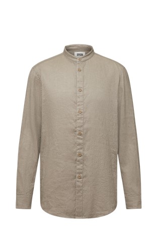 Regular fit shirt with mandarin collar in linen-cotton mix