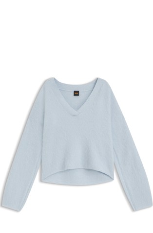 Relaxed fit pleten pulover s V-izrezom od mješavine s vunom