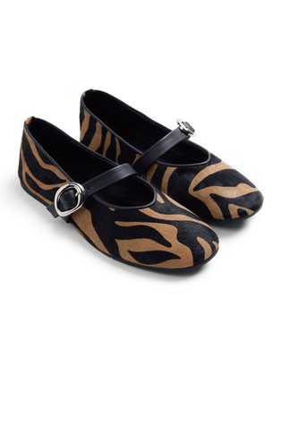 Zebra print leather ballet flats