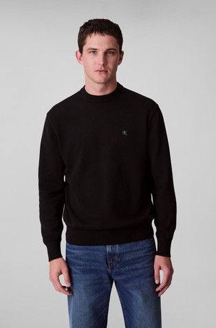 Relaxed fit pleten pamučni pulover s monogramom