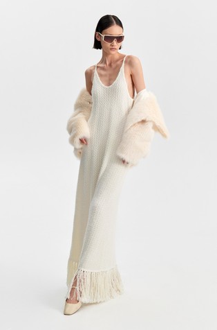 Pletena haljina s naramenicama i resastim rubom