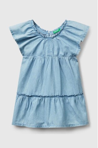 Pamučna haljina u izgledu denima s volančićima