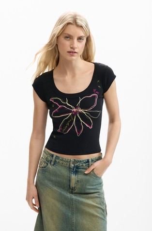 Stretch cotton flower t-shirt