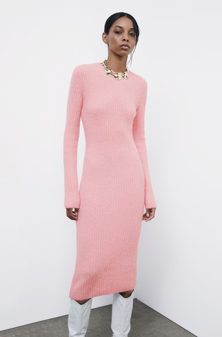 Pletena midi haljina s patentnim zatvaračem na prorezu