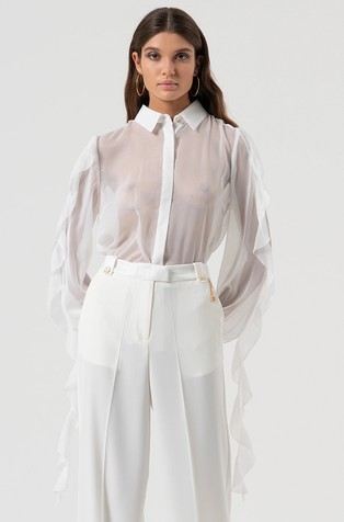 Regular fit prozirna košulja s volanima