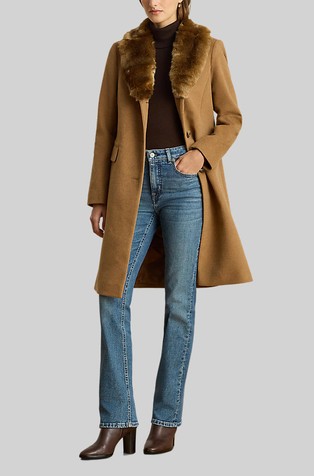 Reefer kaput od mješavine vune s umjetnim krznom