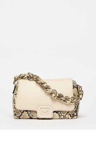 Small bag in snake-print coated fabric