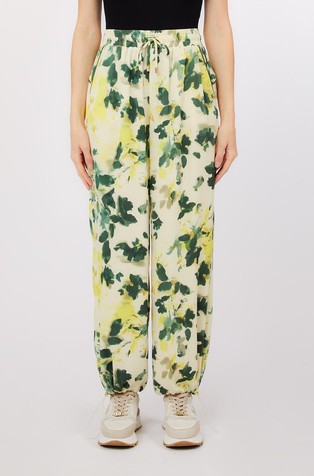 Printed wide trousers with elasticated waistband