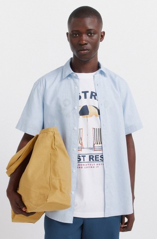 Cotton and linen short sleeve shirt