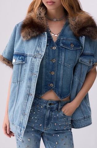 Denim prsluk s detaljima od umjetnog krzna