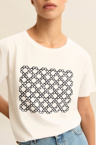 T-shirt with print and rhinestones