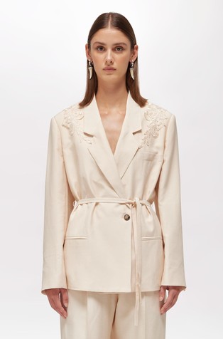 Viscose and linen blend blazer with embroidery