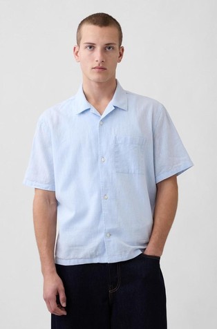 Linen-Cotton Relaxed Straight-Hem Shirt