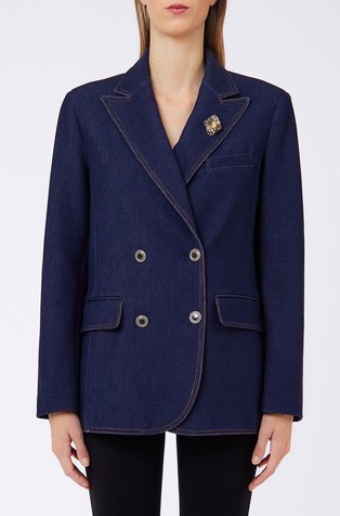 Double-breasted denim blazer