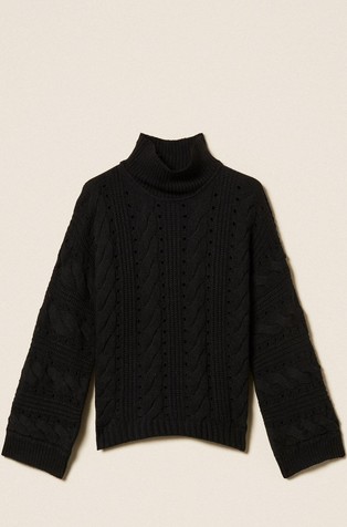 Širok pleten pulover od mješavine vune