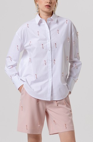 Cotton shirt with pearls and rhinestones
