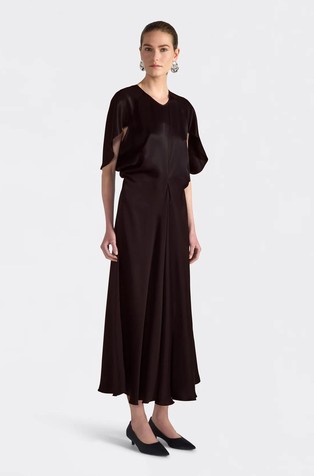 Satin dress with flutter sleeves