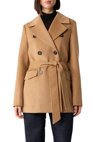 Kratak kaput od mješavine vune s trakom za vezanje