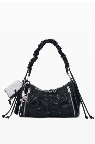 Faux-leather ruched bag with charms and card holder
