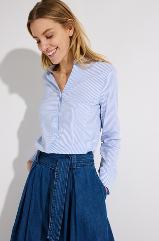 Striped shirt with mandarin collar