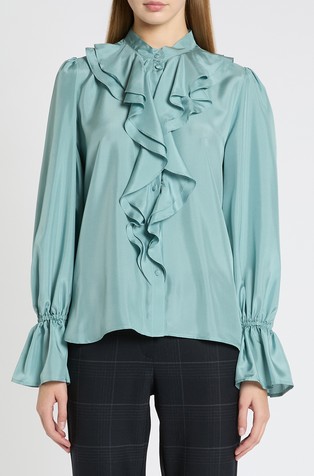 Habutai silk shirt with flounces