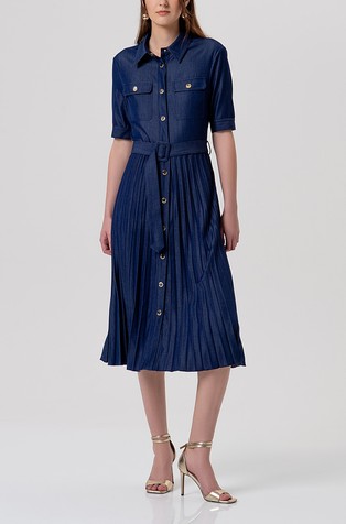 Chemisier dress middle length with plissè skirt