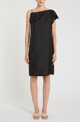 Silk twill asymmetric-neck dress