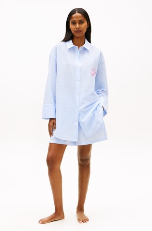 Seersucker Longline Cover-Up Striped Shirt