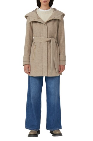 Coat in a slim fit with a belt and hood