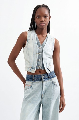 Combined denim vest