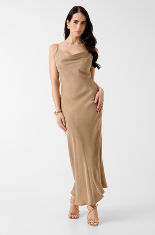Satin long dress with straps