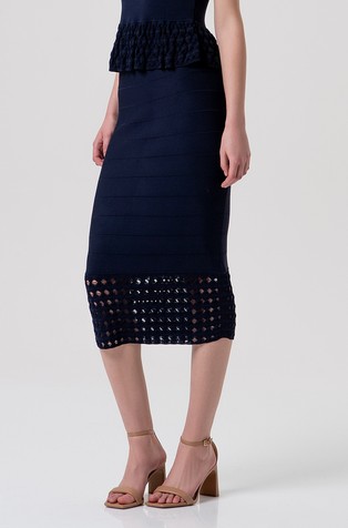 Midi Skirt with Eyelet and Crochet Insert