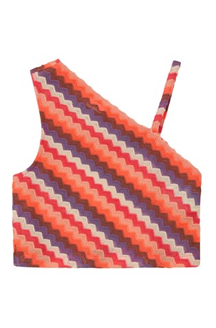 Asimetričan pleten top s cik-cak uzorkom i podstavom