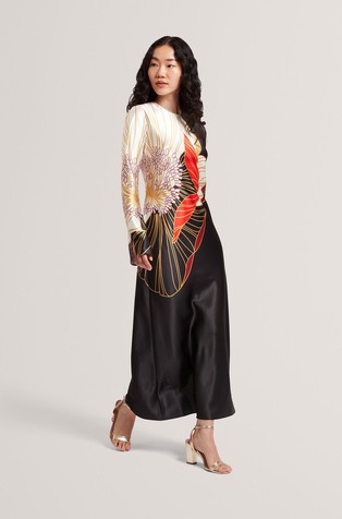 Satenasta midi haljina s otiskom cvijeta