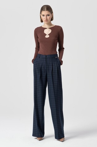 Palazzo hlače s naborima i kariranim uzorkom