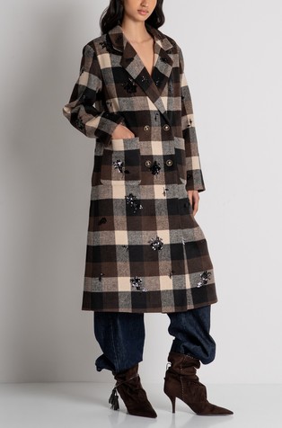 Checked double breasted coat regular fit with sequins