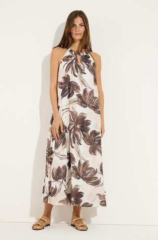 Viscose-blend sleeveless dress with floral print