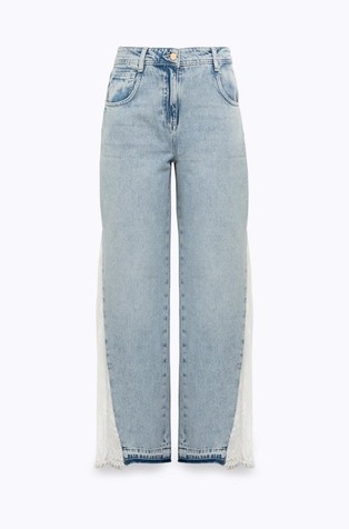 Jeans hlače sa čipkastim umetkom na širokim nogavicama